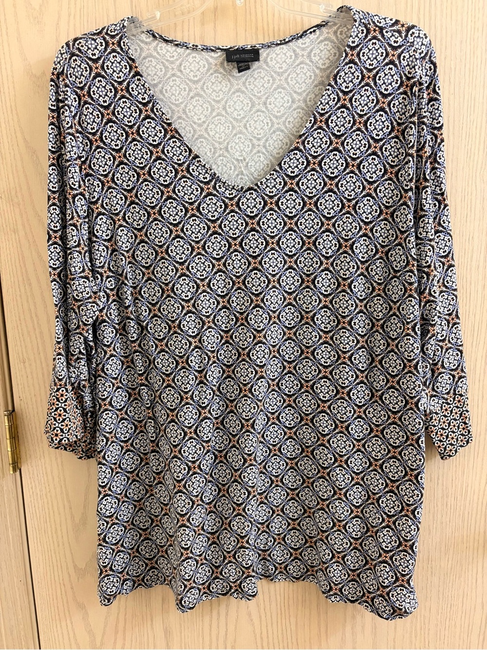 J. Jill Patterned Tunic in Black, Blue and Salmon